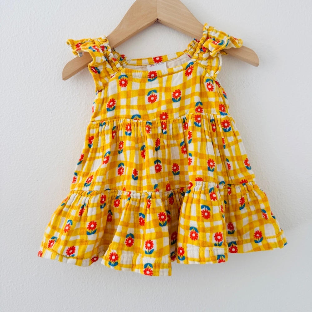 Hanna Andersson Yellow Plaid Floral Tiered Sundress